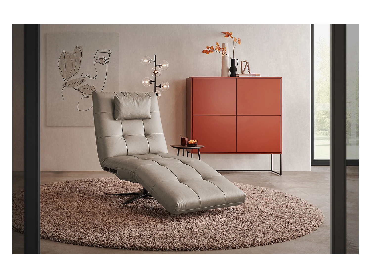 Chaise longue - Gris cuir - LETICIA