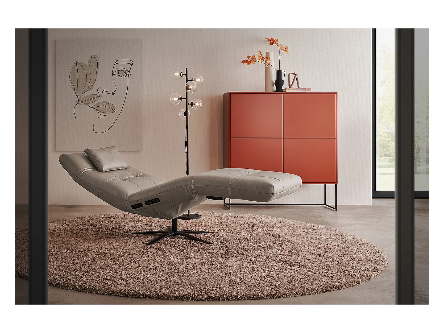 Chaise longue - Gris cuir - LETICIA