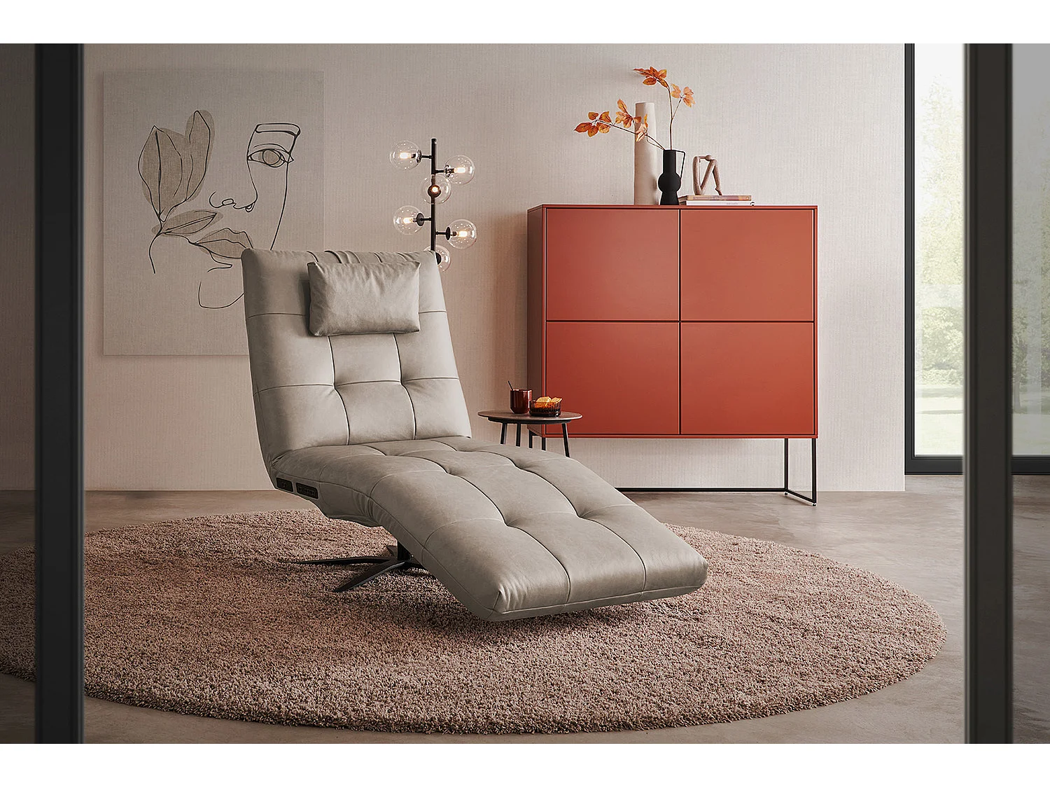 Relaxliege - Grau Leder - LETICIA