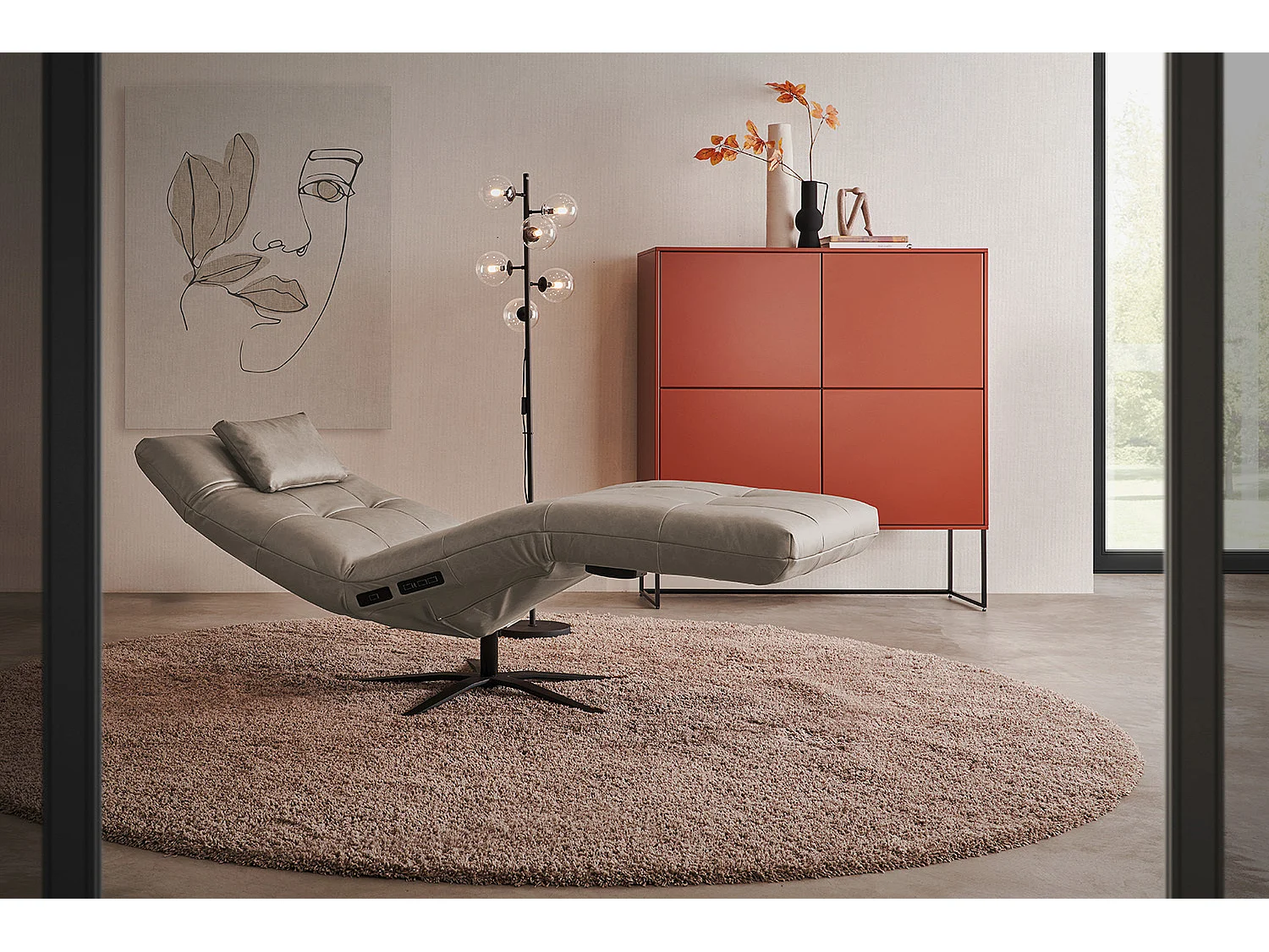 Relaxliege - Grau Leder - LETICIA