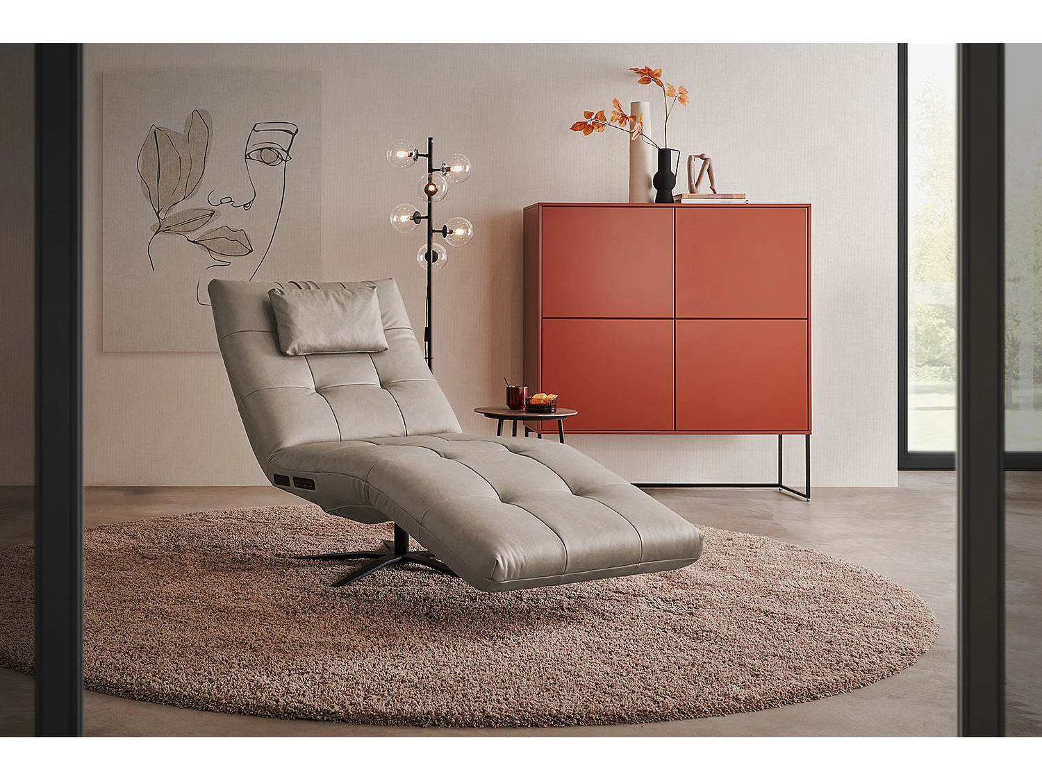 Chaise longue - Grigio pelle - LETICIA