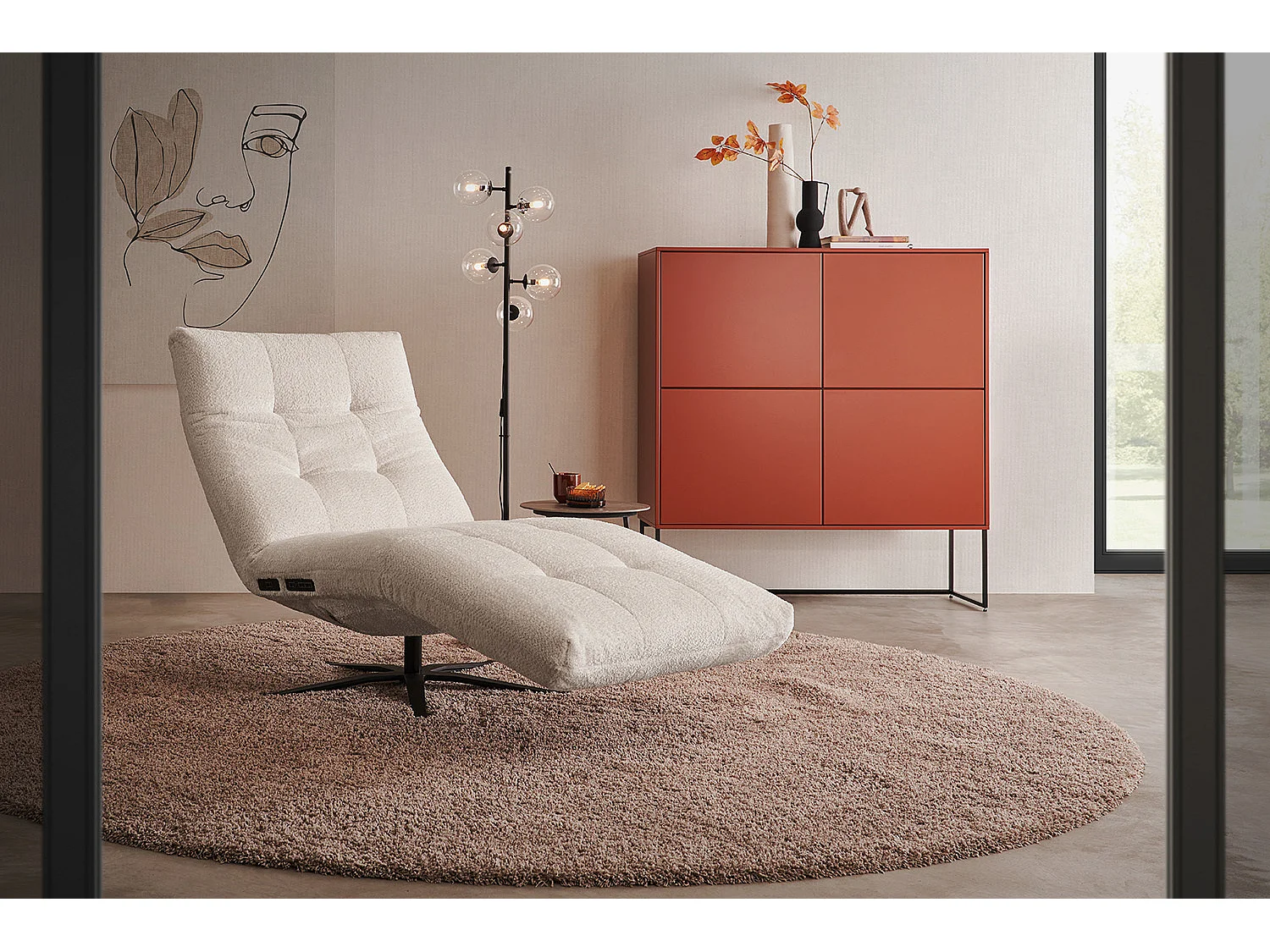 Chaise longue - blanc tissage plat - LETICIA