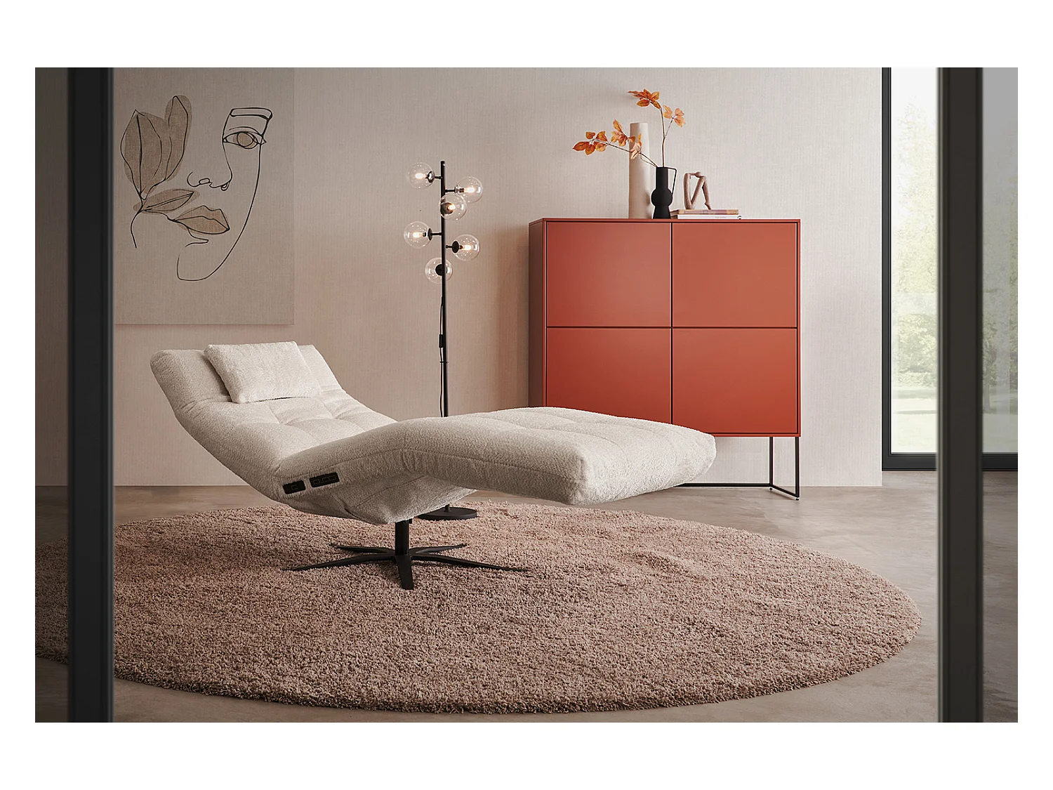 Chaise longue - blanc tissage plat - LETICIA