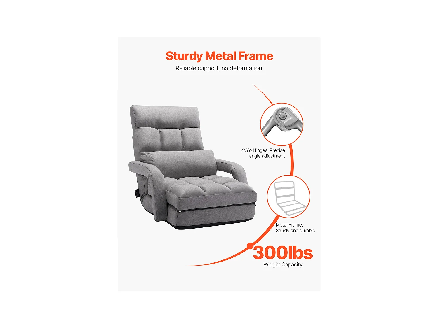 Chaise de Sol SucceBuy Chaise de Sol - 5 Positions Réglables, Accoudoirs - Chaise de Jeu au Sol, Idéal comme Canapé-Lit avec Coussin de Dossier