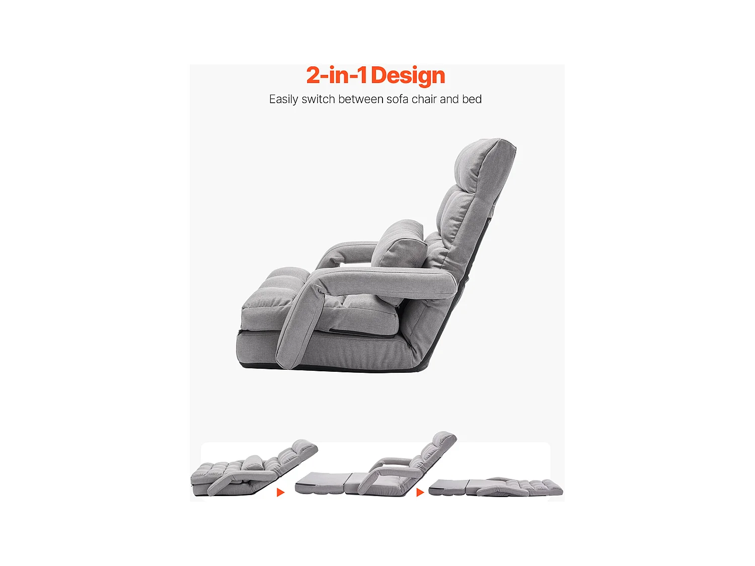 Chaise de Sol SucceBuy Chaise de Sol - 5 Positions Réglables, Accoudoirs - Chaise de Jeu au Sol, Idéal comme Canapé-Lit avec Coussin de Dossier