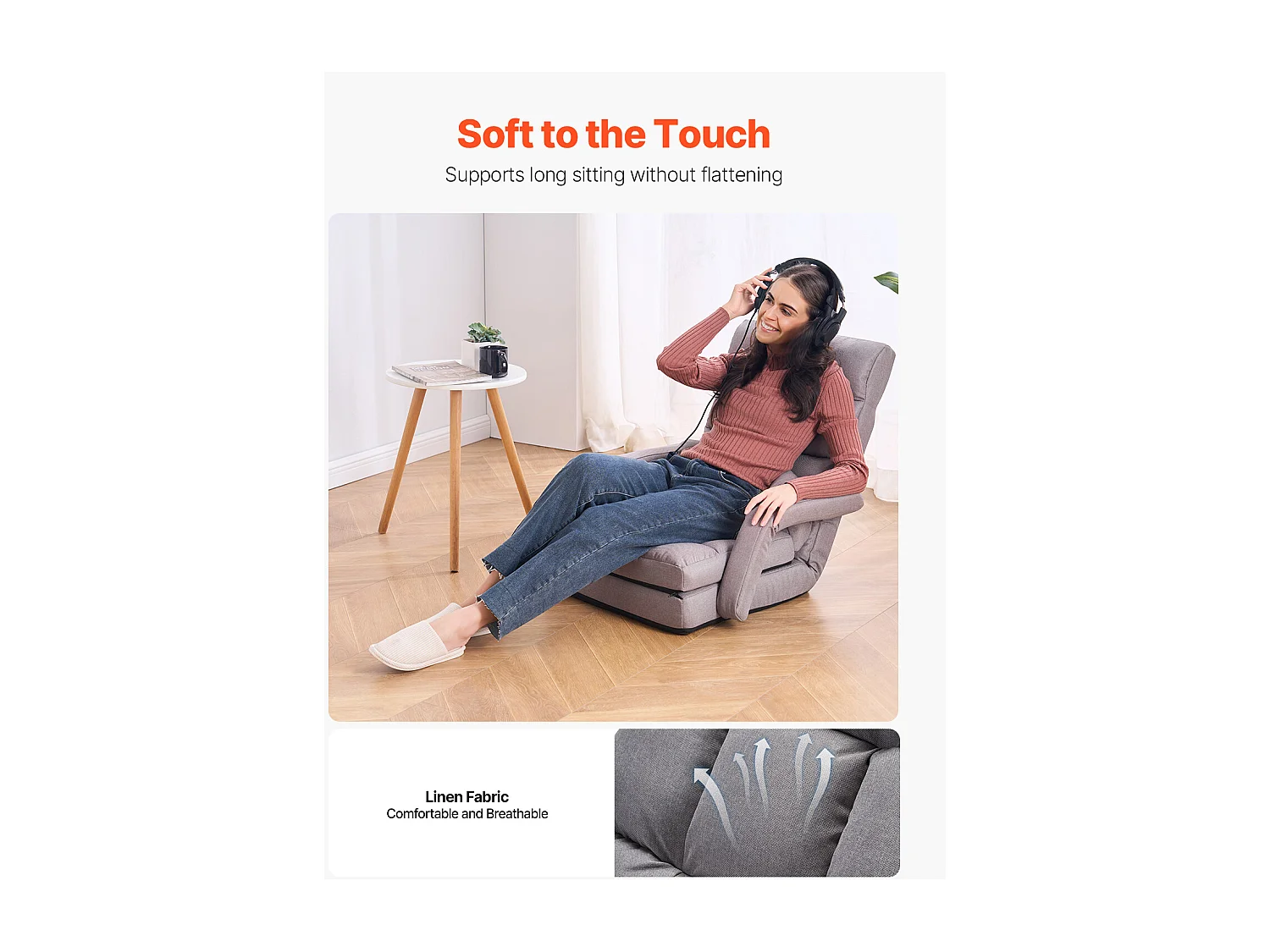 Chaise de Sol SucceBuy Chaise de Sol - 5 Positions Réglables, Accoudoirs - Chaise de Jeu au Sol, Idéal comme Canapé-Lit avec Coussin de Dossier