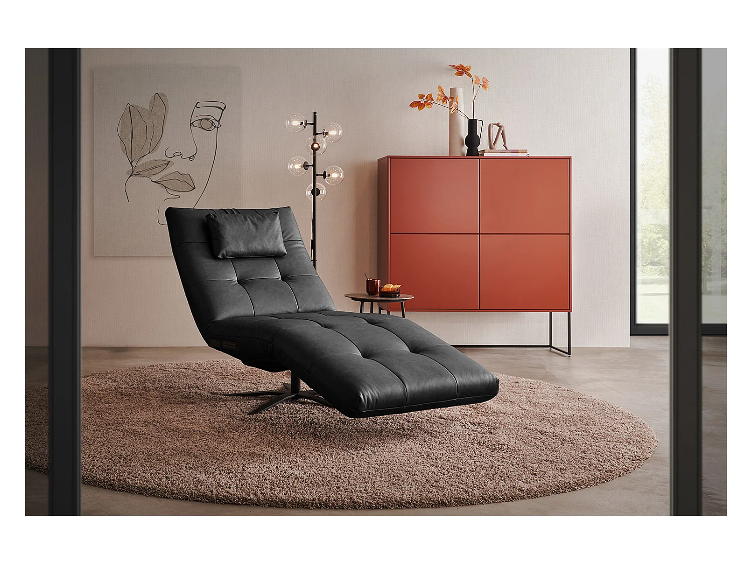 Chaise longue - Noir cuir - LETICIA