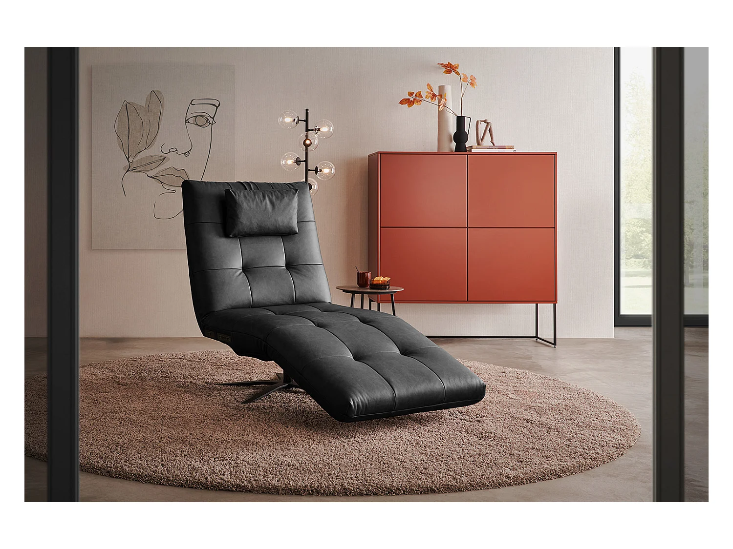 Chaise longue - Noir cuir - LETICIA