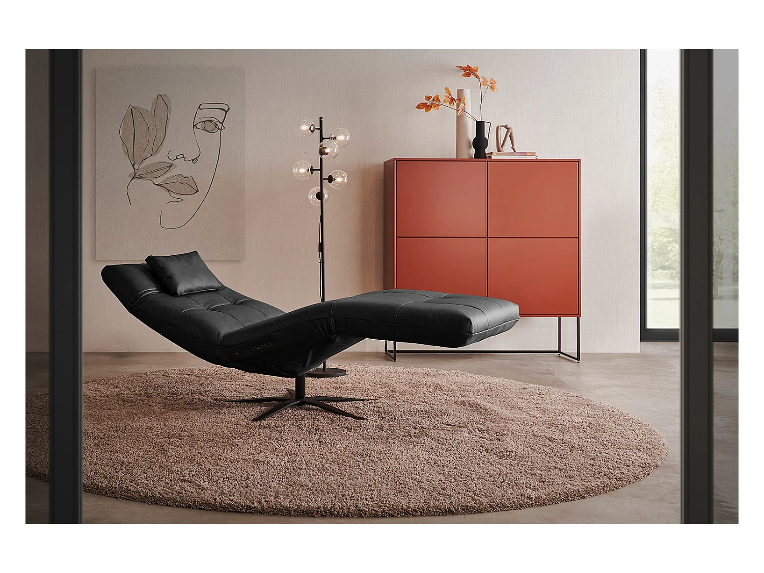 Chaise longue - Noir cuir - LETICIA