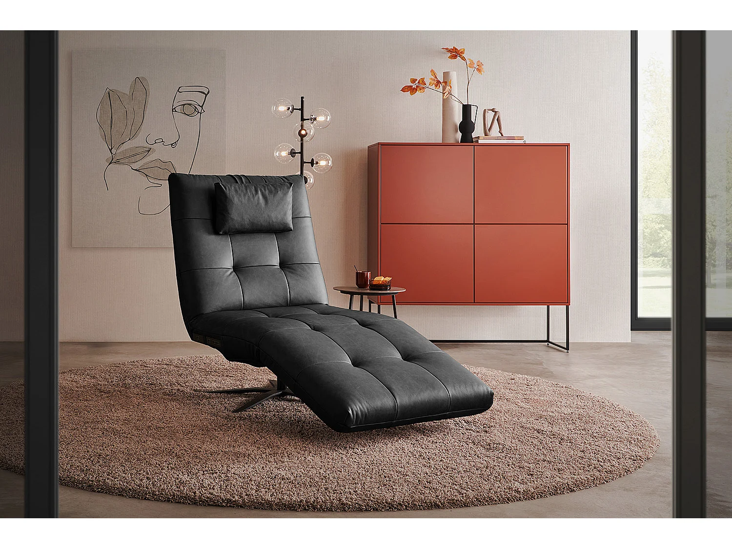 Chaise longue - Noir cuir - LETICIA