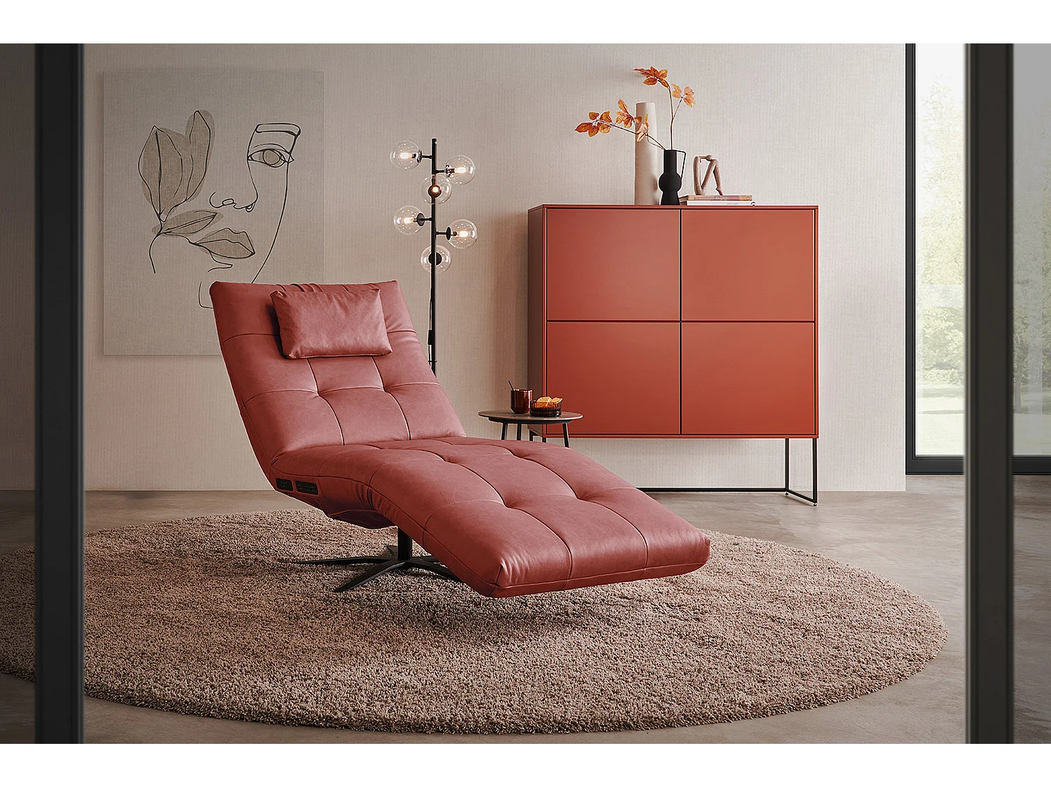 Chaise longue - Rouge cuir - LETICIA