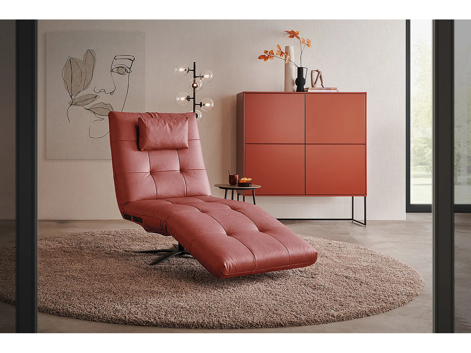 Chaise longue - Rouge cuir - LETICIA