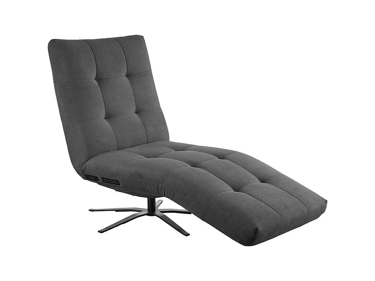 Chaise longue - anthracite Velours côtelé - LETICIA