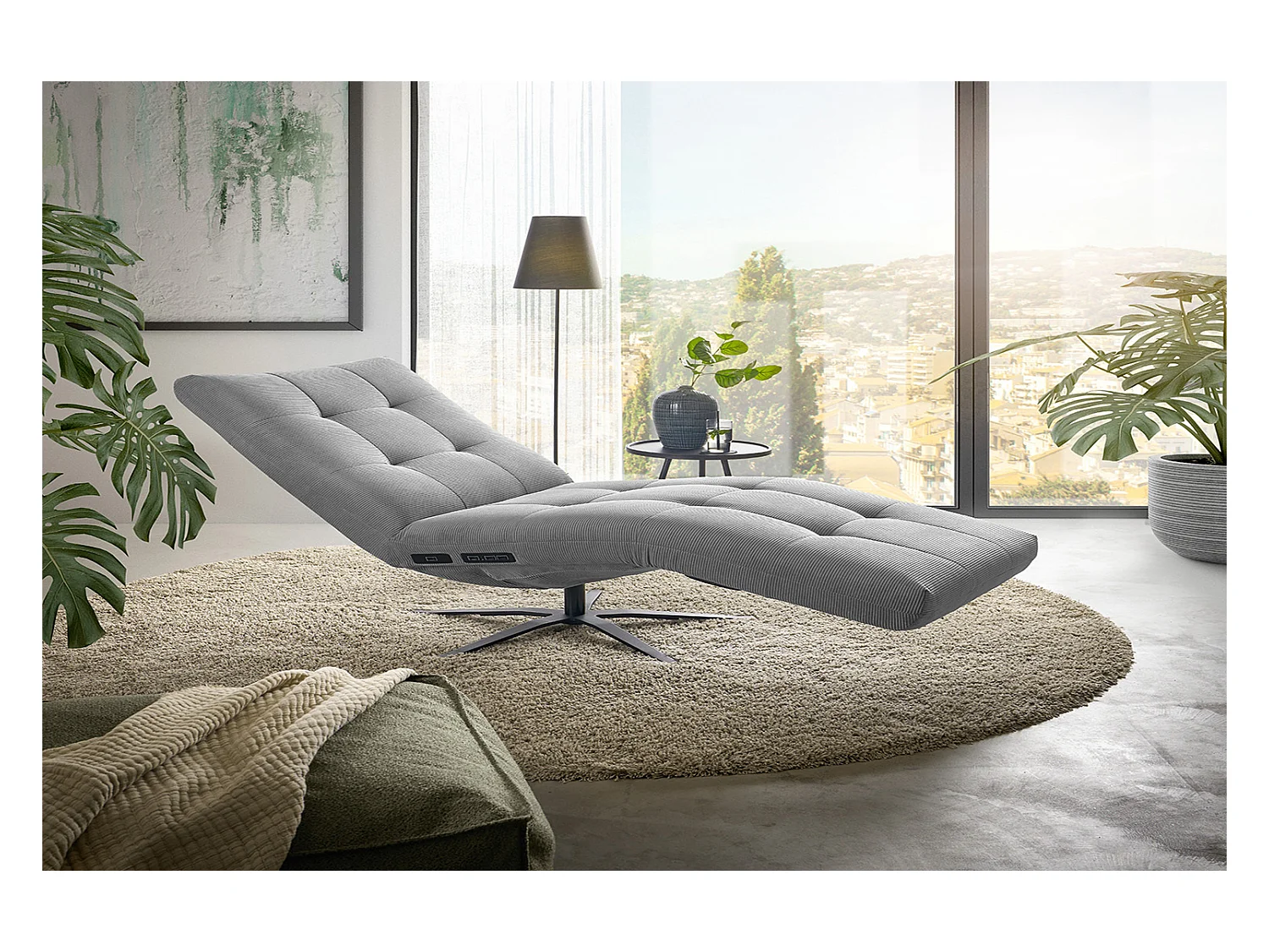 Chaise longue - Gris Velours côtelé - LETICIA