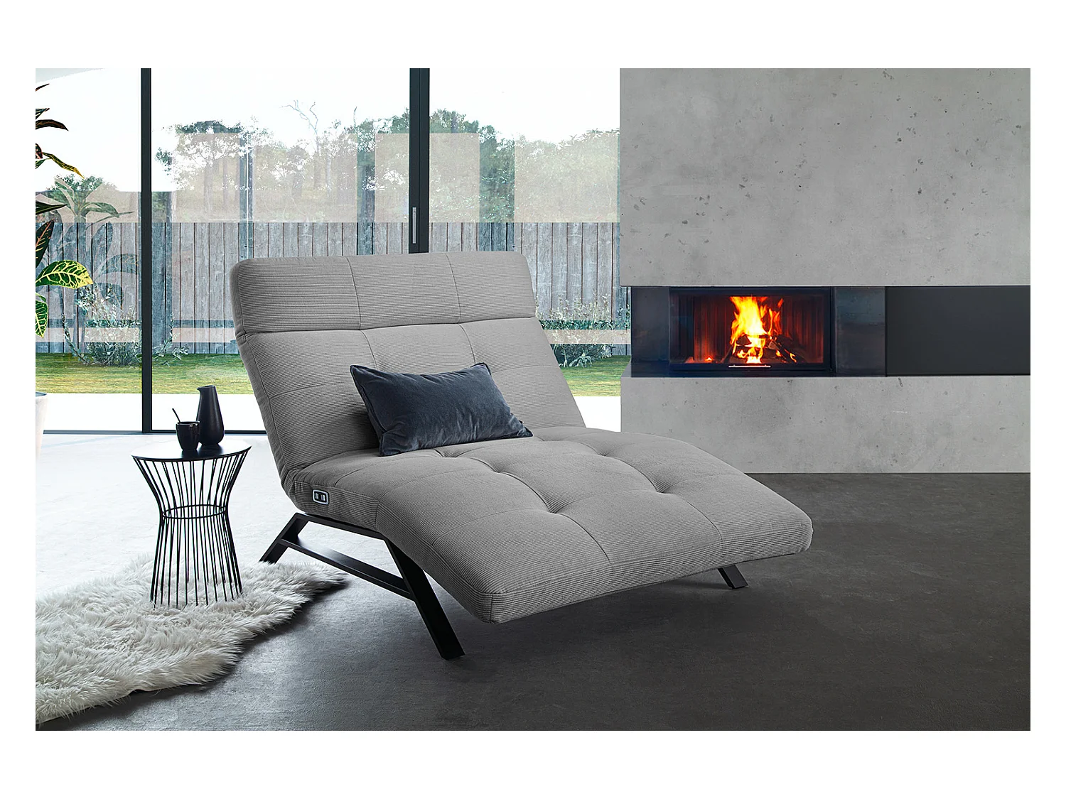 Chaise longue - Gris Velours côtelé - AMERIVA