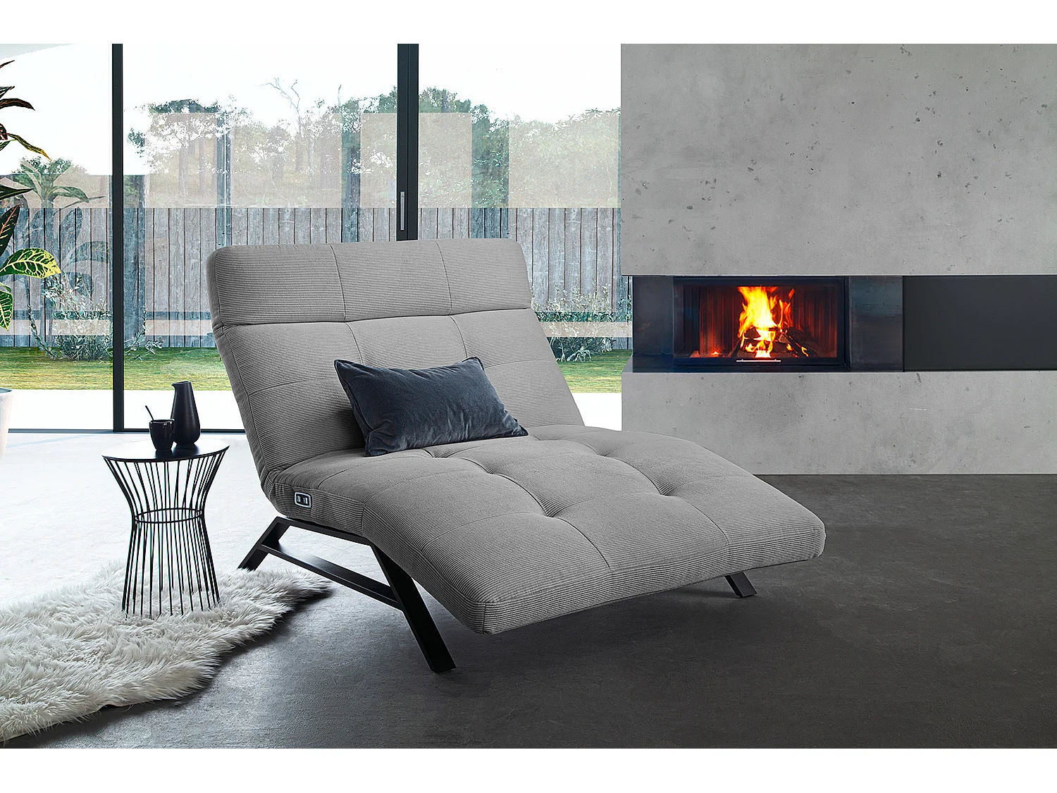 Chaise longue - Gris Velours côtelé - AMERIVA