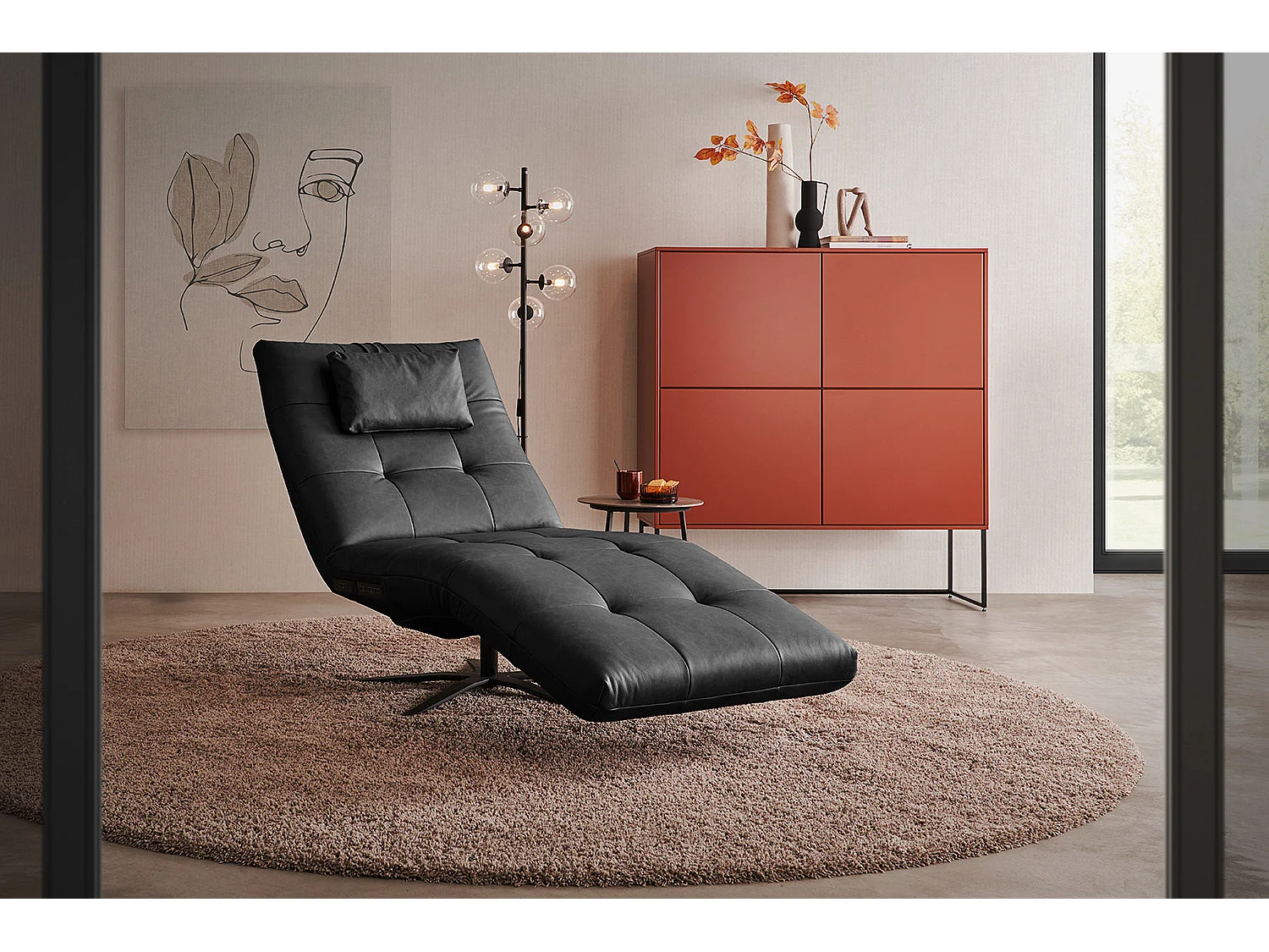 Chaise longue - Nero pelle - LETICIA