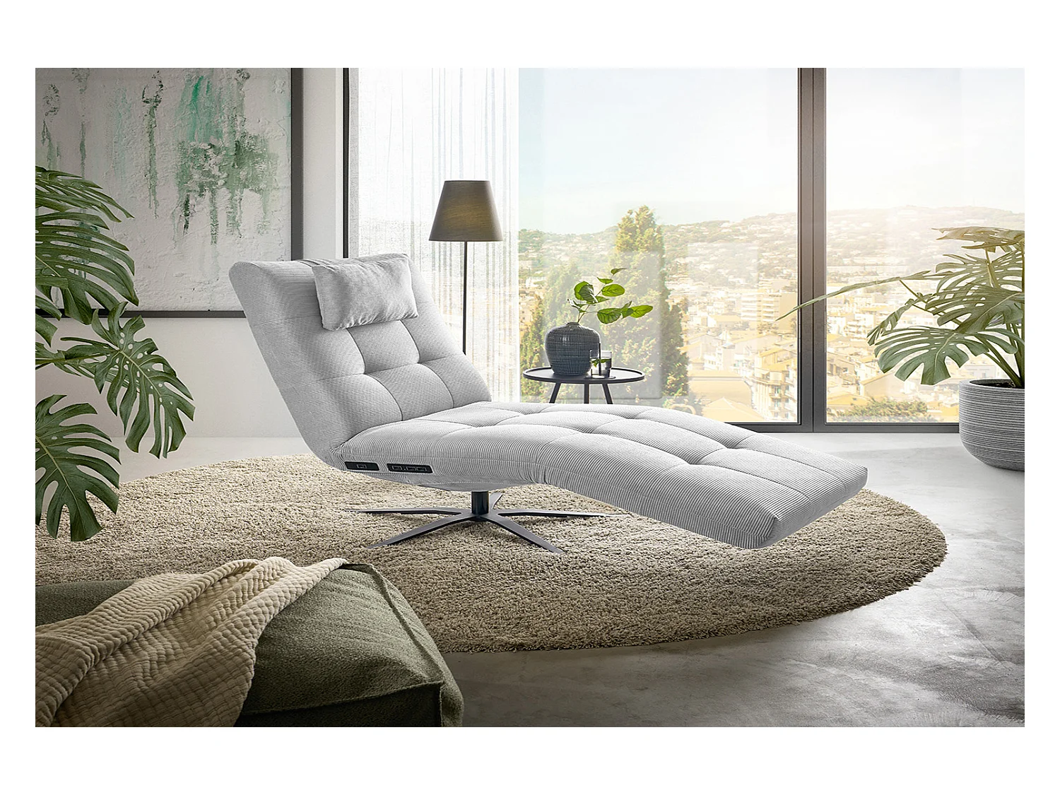 Chaise longue - argent Velours côtelé - LETICIA