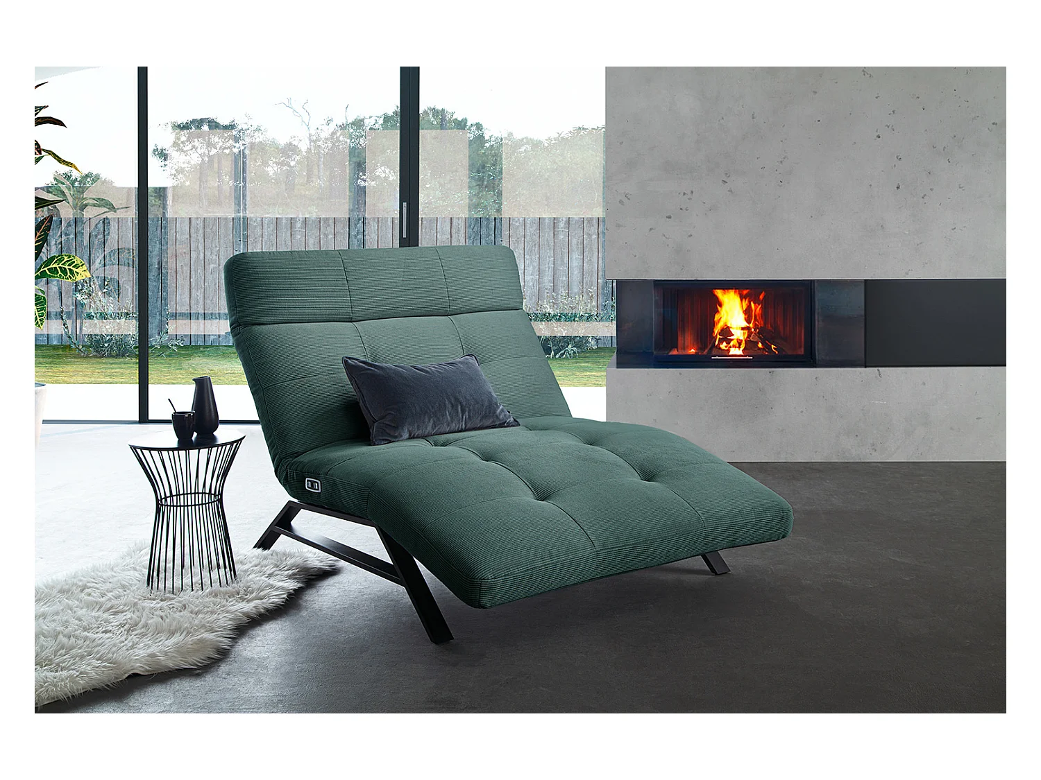 Chaise longue - vert émeraude Velours côtelé - AMERIVA