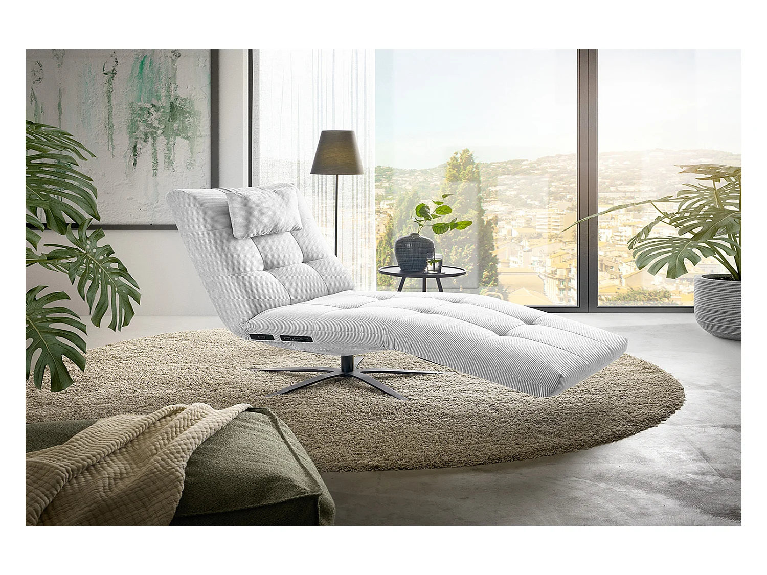 Chaise longue - blanc Velours côtelé - LETICIA