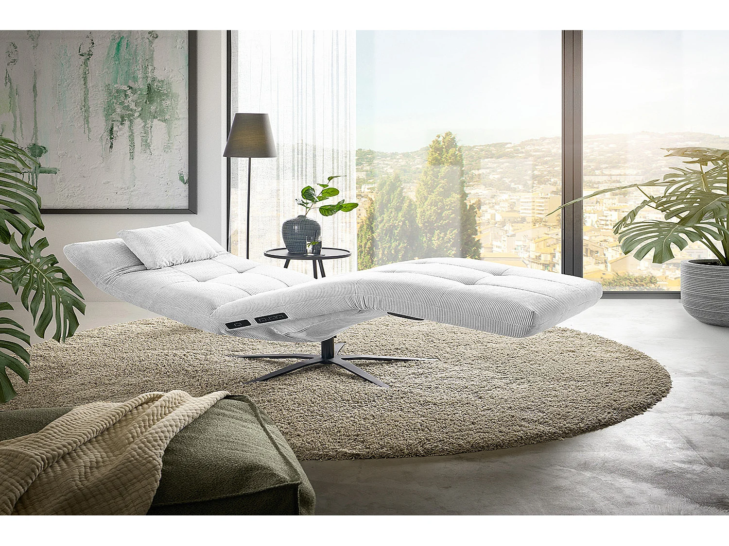 Chaise longue - blanc Velours côtelé - LETICIA