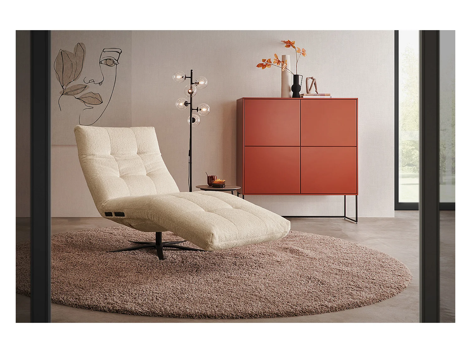 Chaise longue - beige tejido plano - LETICIA