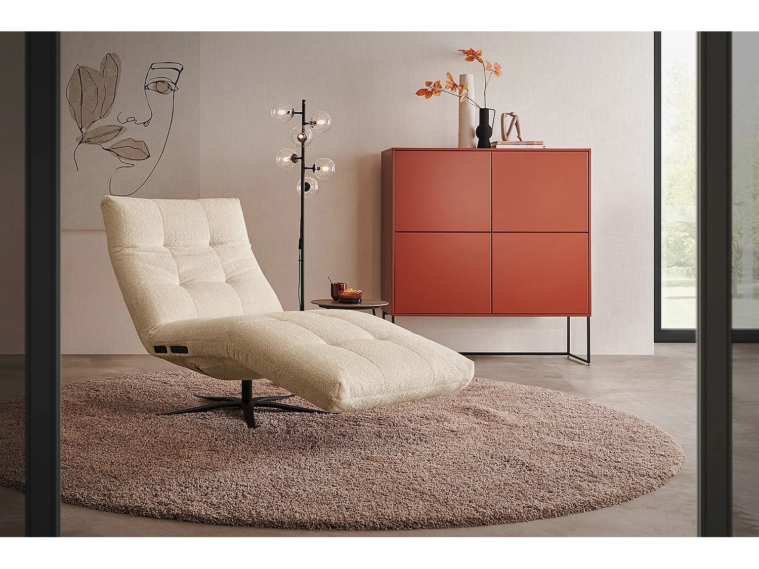 Chaise longue - beige tissage plat - LETICIA