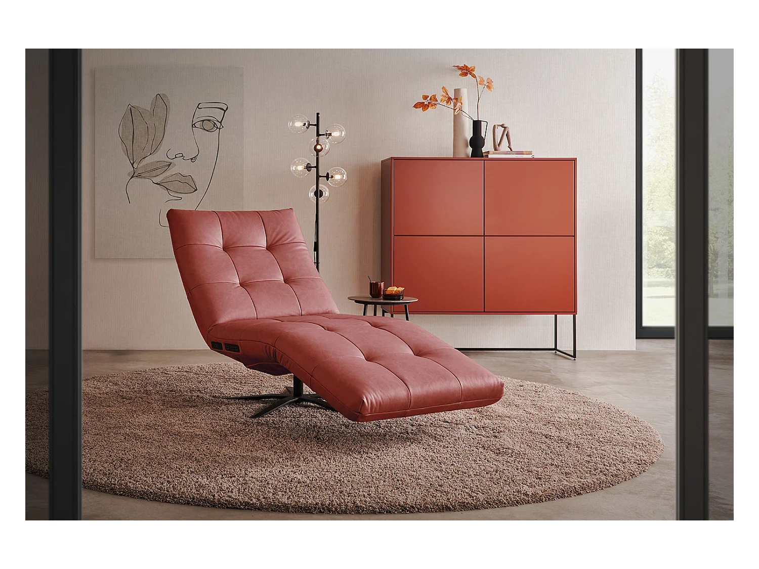 Chaise longue - Rouge cuir - LETICIA