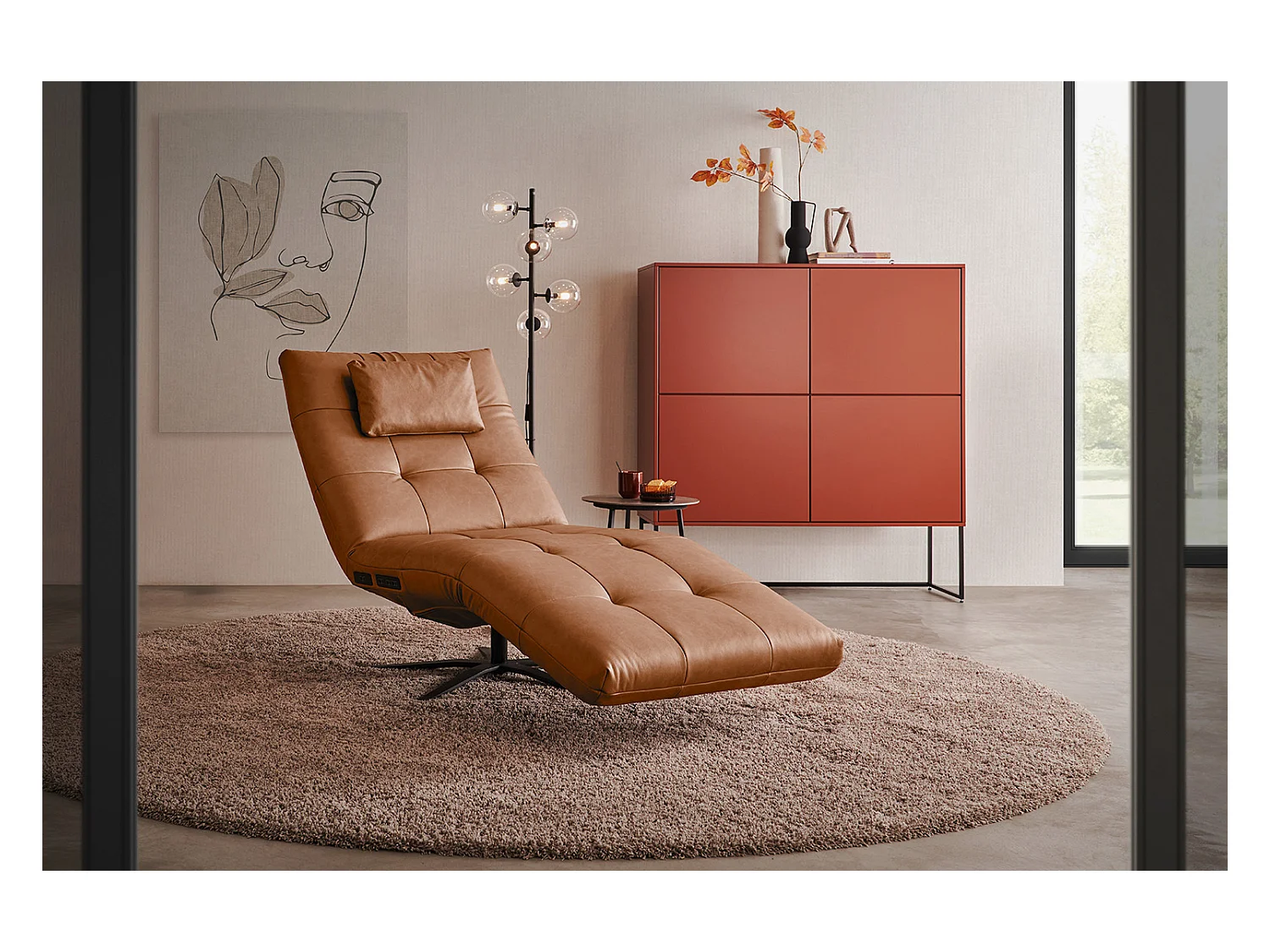 Chaise longue - marron cuir - LETICIA