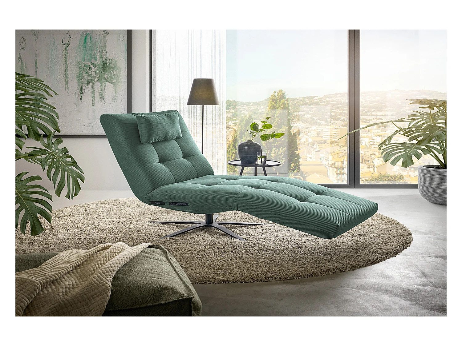 Chaise longue - vert émeraude Velours côtelé - LETICIA