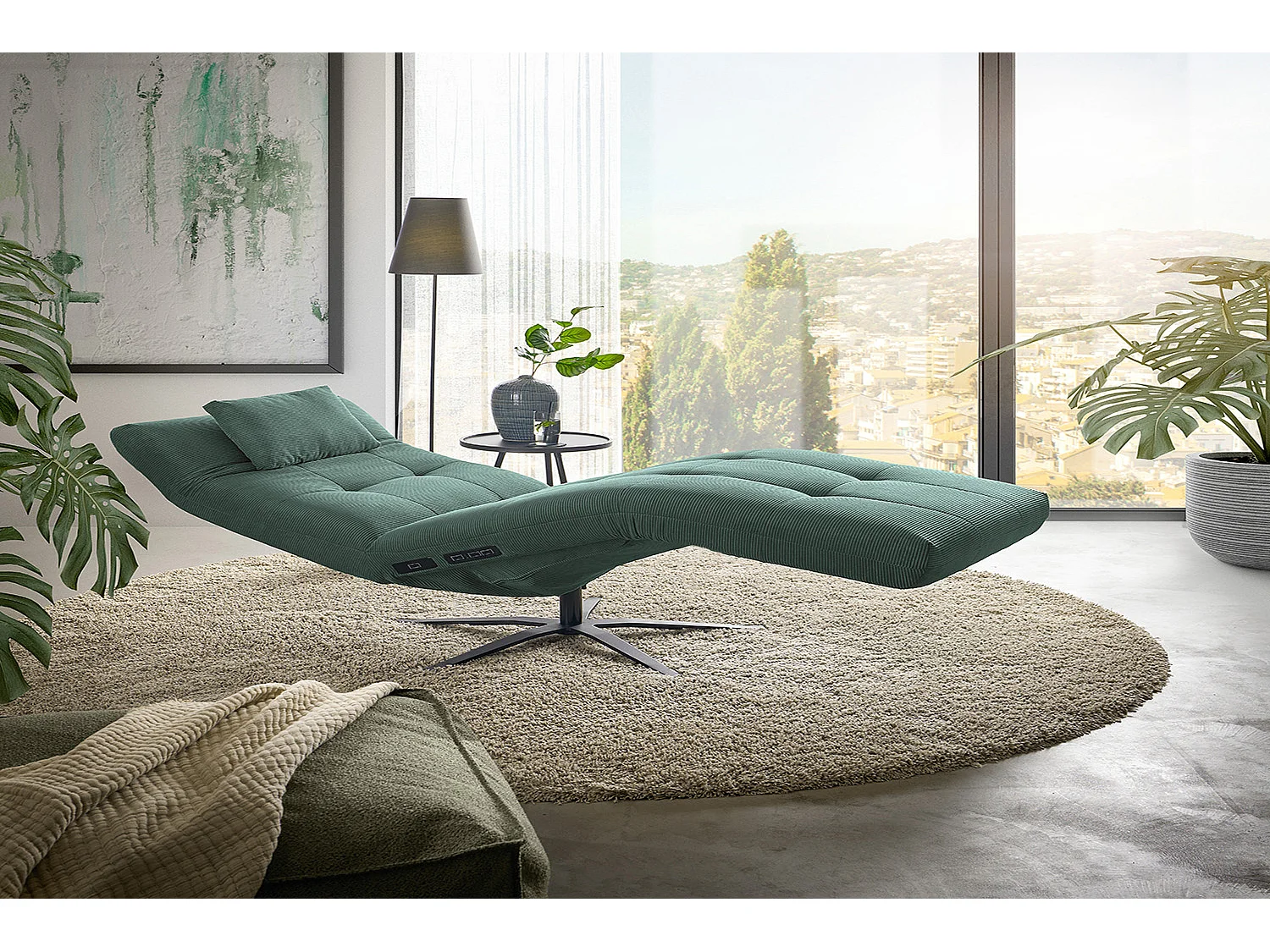 Chaise longue - vert émeraude Velours côtelé - LETICIA