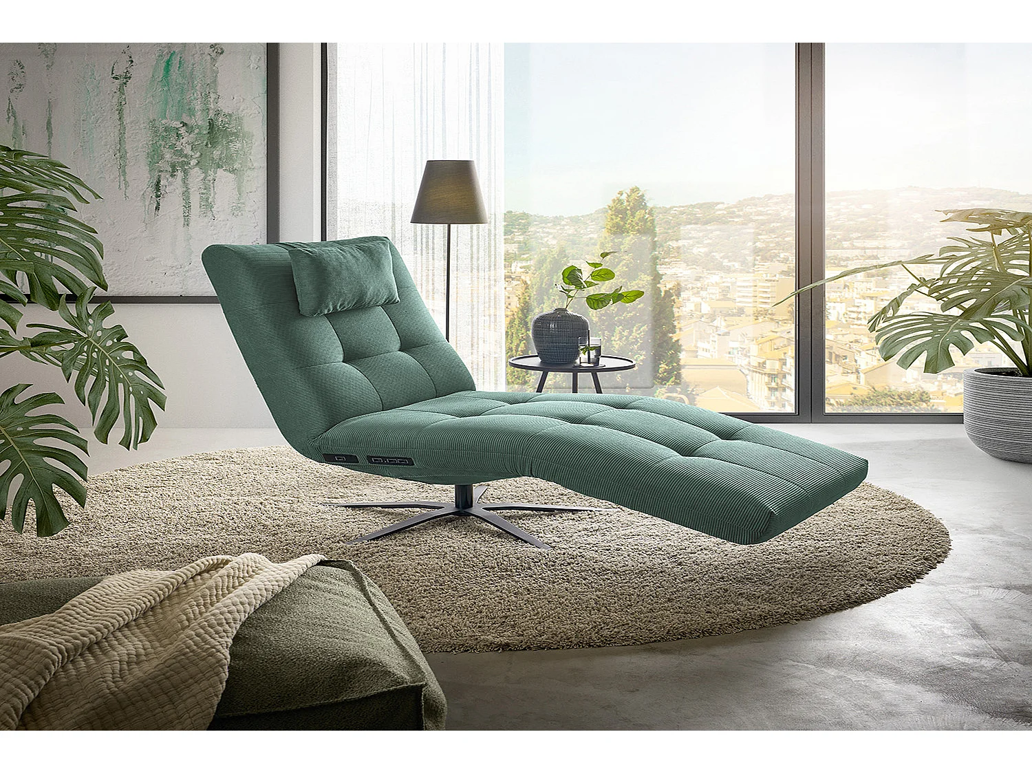 Chaise longue - vert émeraude Velours côtelé - LETICIA