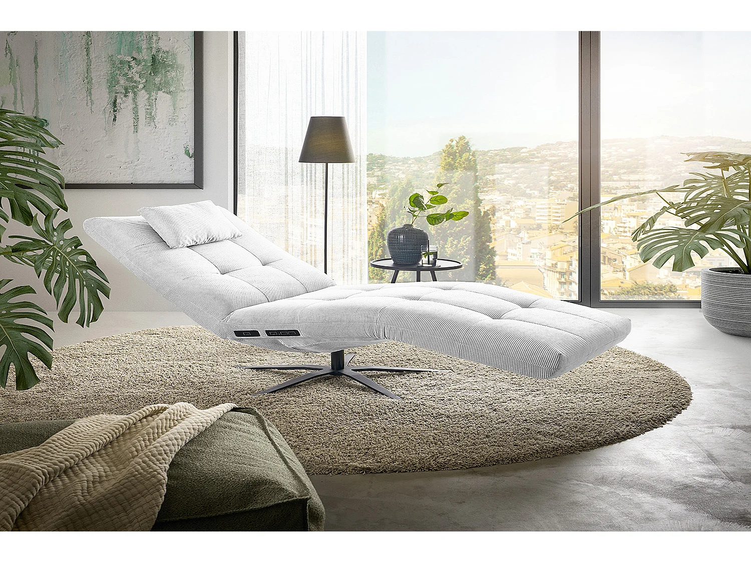 Chaise longue - blanc Velours côtelé - LETICIA