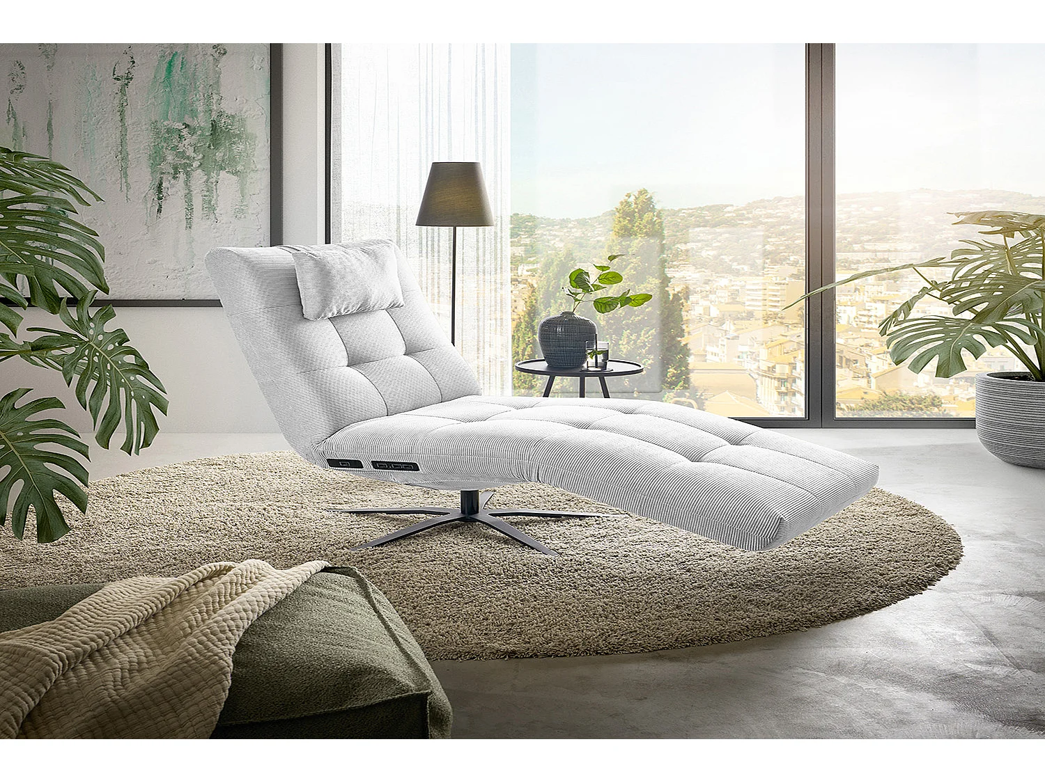 Chaise longue - blanc Velours côtelé - LETICIA