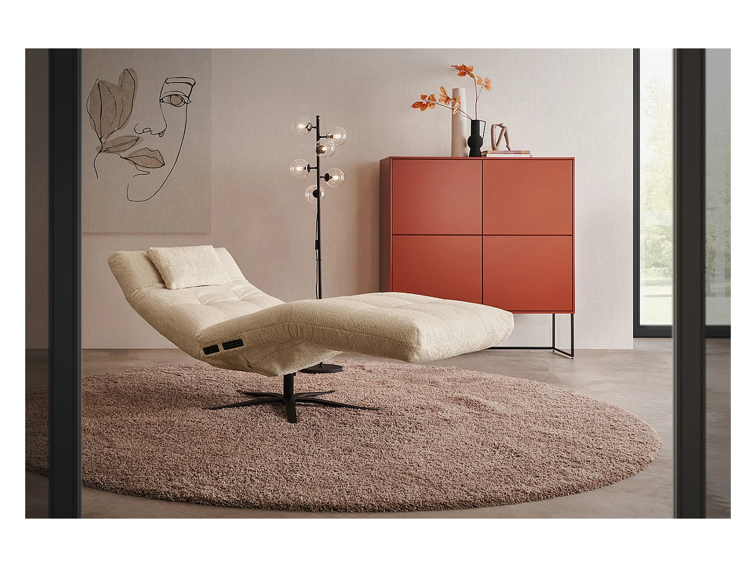 Chaise longue - beige tissage plat - LETICIA