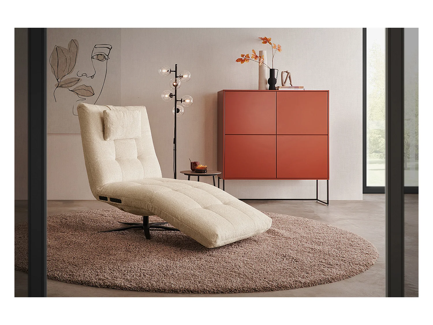 Chaise longue - beige tissage plat - LETICIA