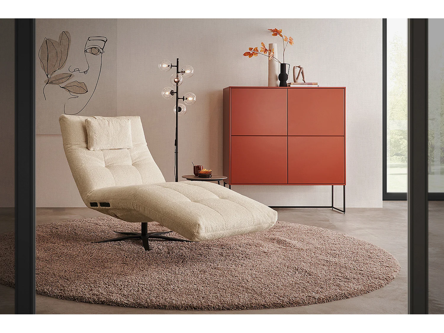 Chaise longue - beige tissage plat - LETICIA