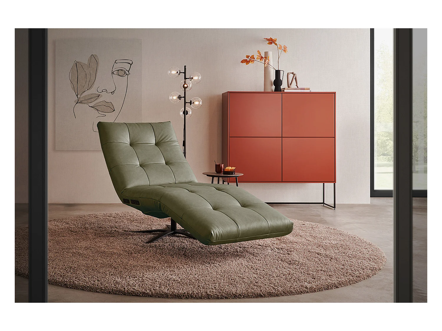 Chaise longue - Vert cuir - LETICIA