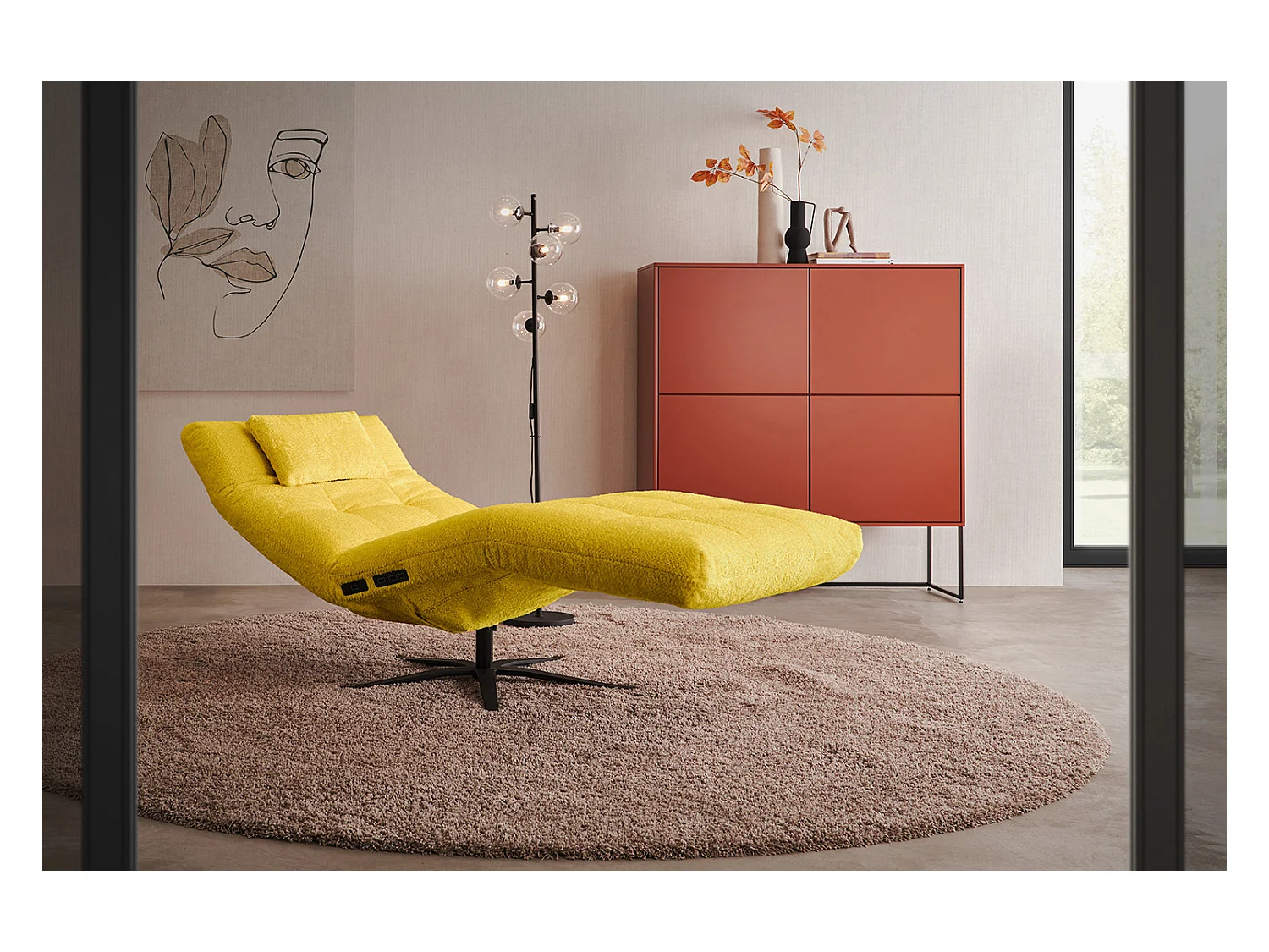Chaise longue - jaune tissage plat - LETICIA
