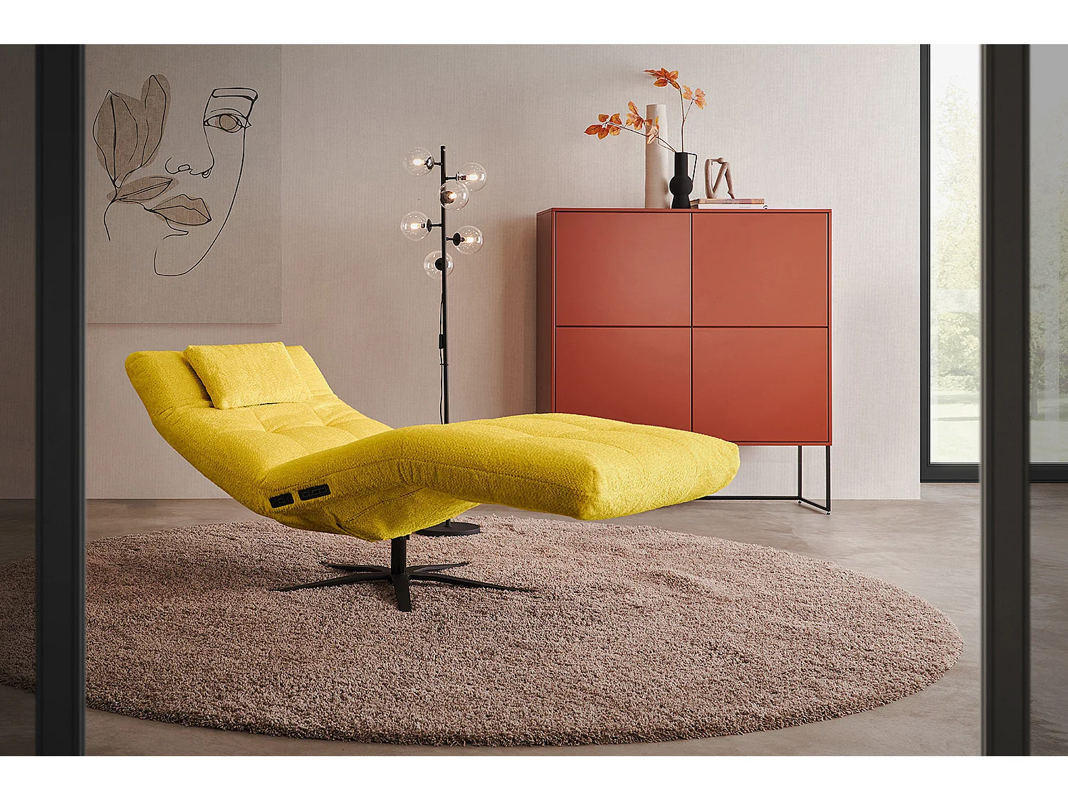 Chaise longue - jaune tissage plat - LETICIA