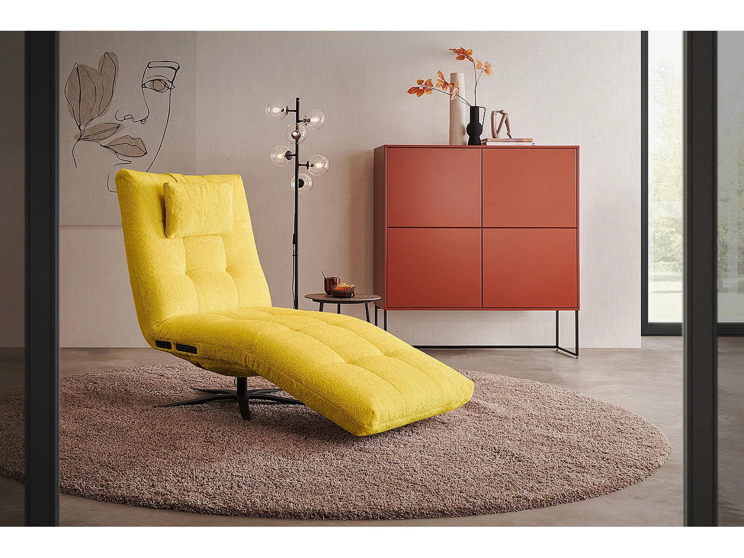 Chaise longue - jaune tissage plat - LETICIA