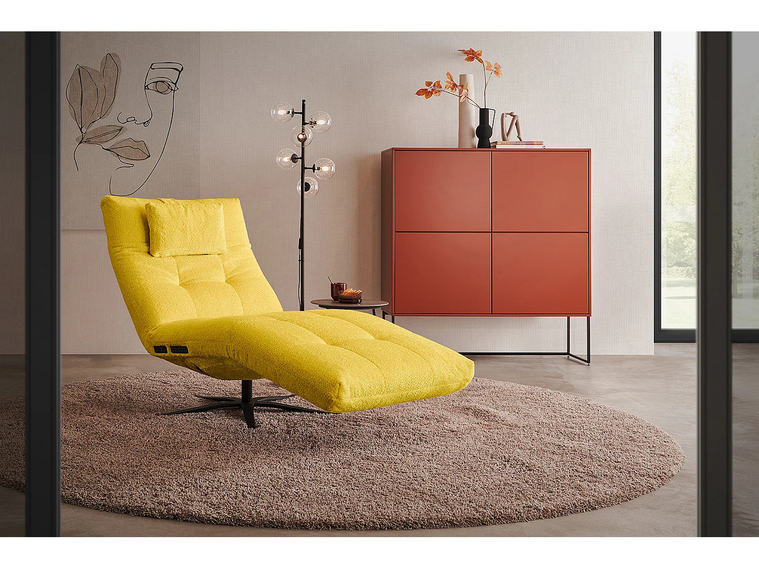 Chaise longue - jaune tissage plat - LETICIA