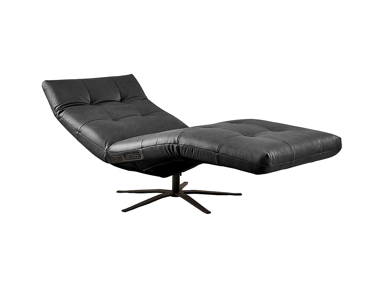 Relaxliege - Schwarz Leder - LETICIA