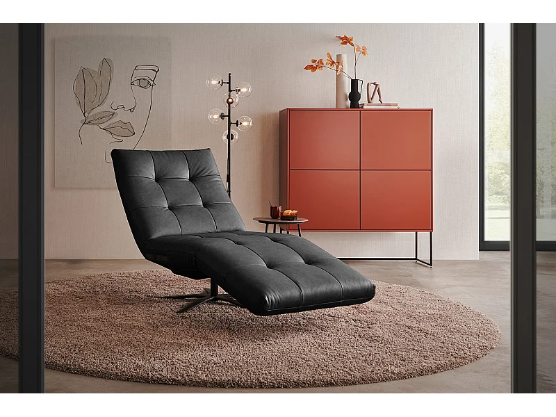 Chaise longue - Noir cuir - LETICIA