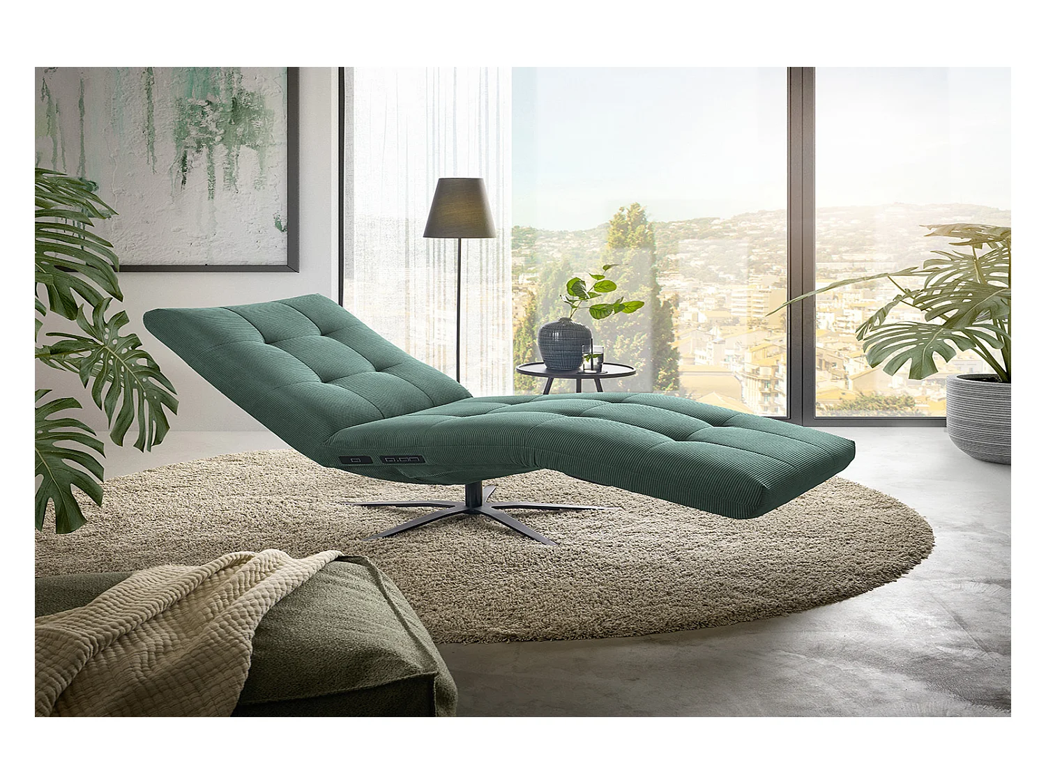 Chaise longue - vert émeraude Velours côtelé - LETICIA