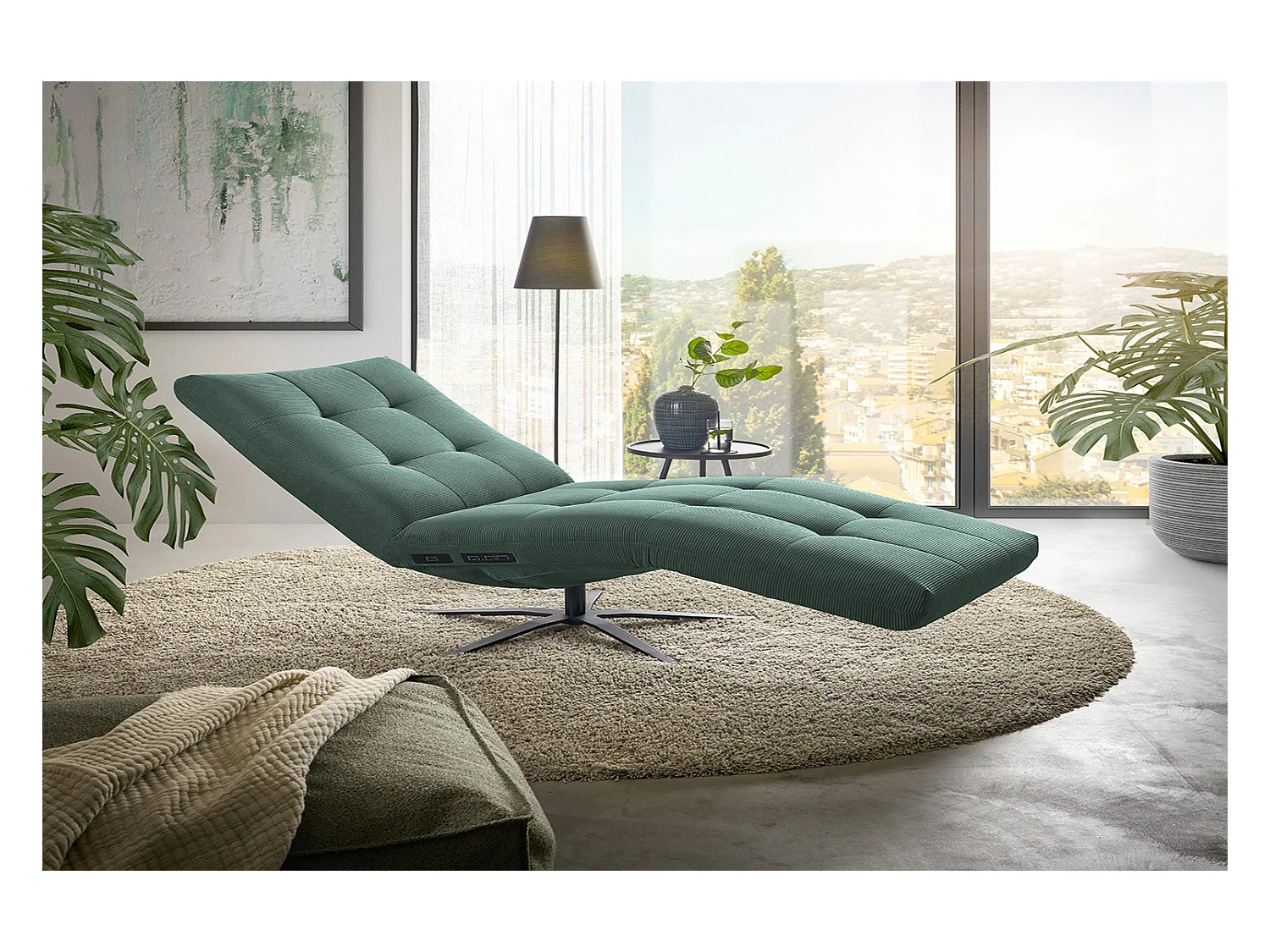 Chaise longue - vert émeraude Velours côtelé - LETICIA