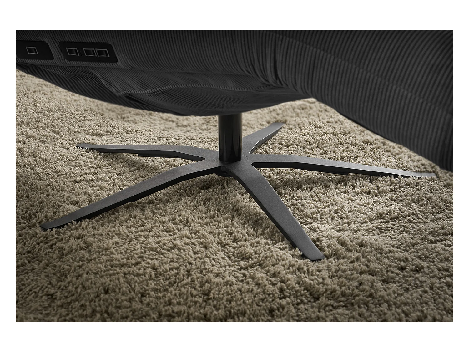 Chaise longue - anthracite Velours côtelé - LETICIA