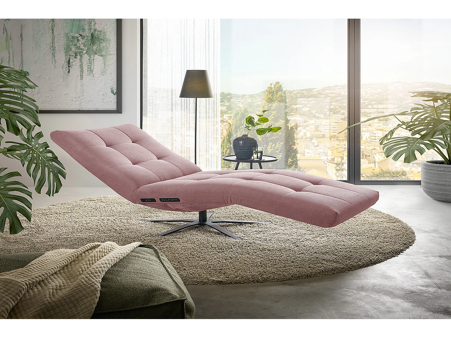 Chaise longue - Rose Velours côtelé - LETICIA