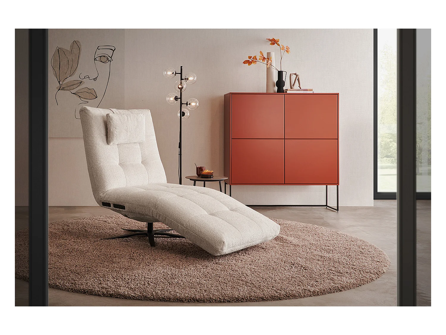 Chaise longue - blanc tissage plat - LETICIA