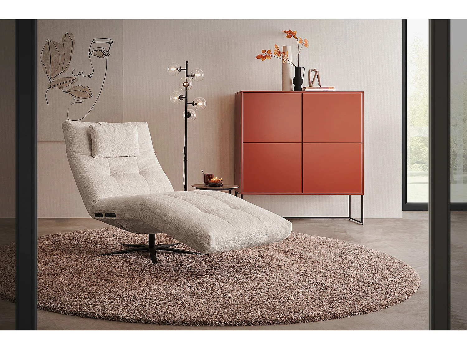 Chaise longue - blanco tejido plano - LETICIA